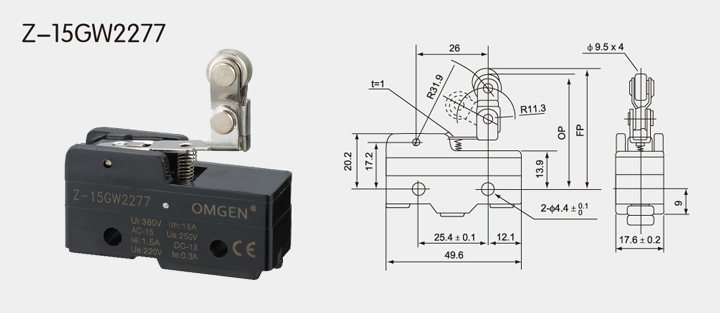Z-15GW2277 微動(dòng)開關(guān)尺寸圖