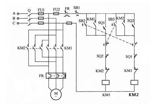 電動機自動循環(huán)行程控制電路接線圖