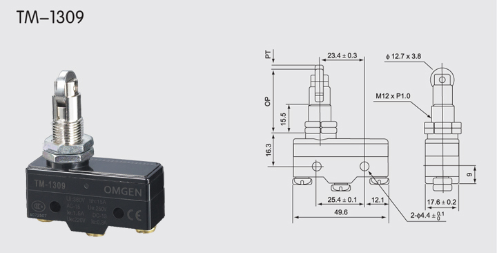 TM-1309微動開關(guān)尺寸圖