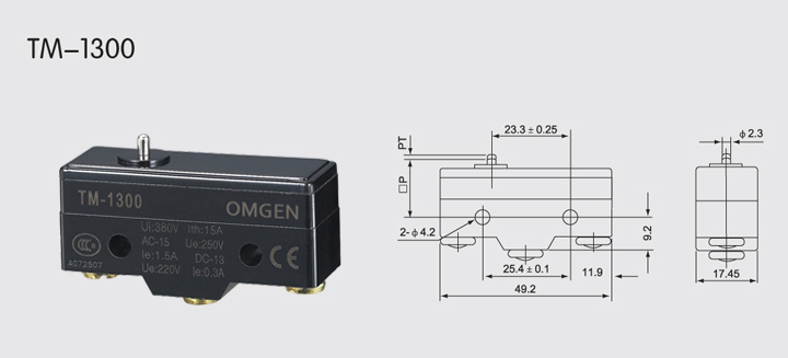 TM-1300微動開關尺寸圖